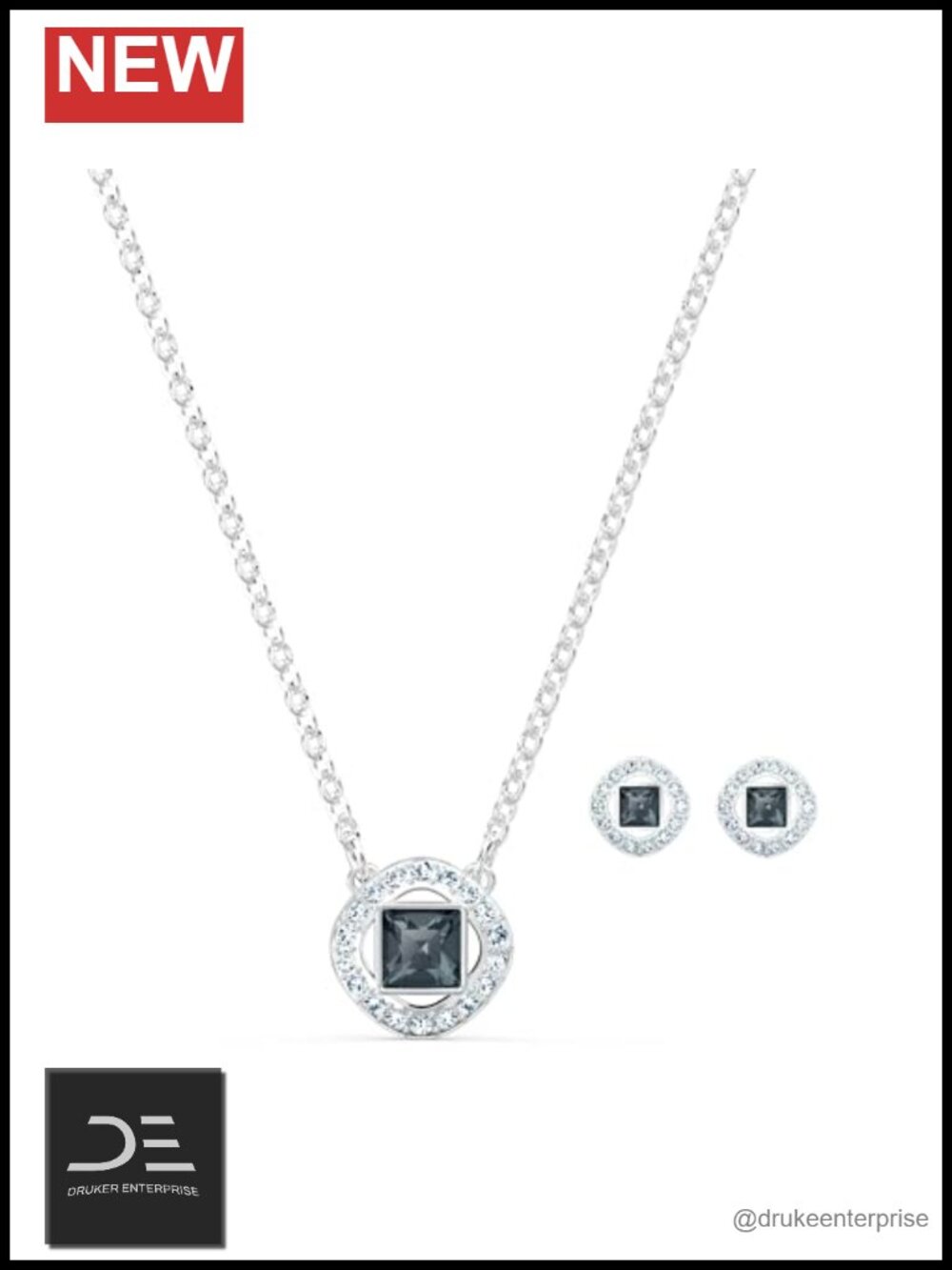 Crystal Necklace and Earring Set with Adjustable Chain